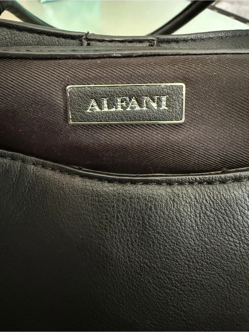 Alfani Black Faux Leather Tote with Silver Accents